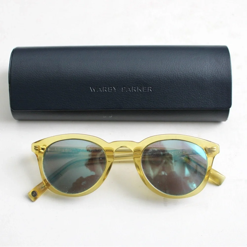 Warby Parker Downing 16 933 in Lemon Yellow with Blue Lenses Sunglasses Unisex - Picture 2 of 6
